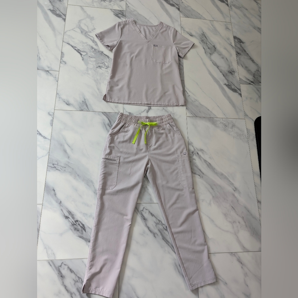 Figs Stylish Slate Scrubs with Neon Drawstring